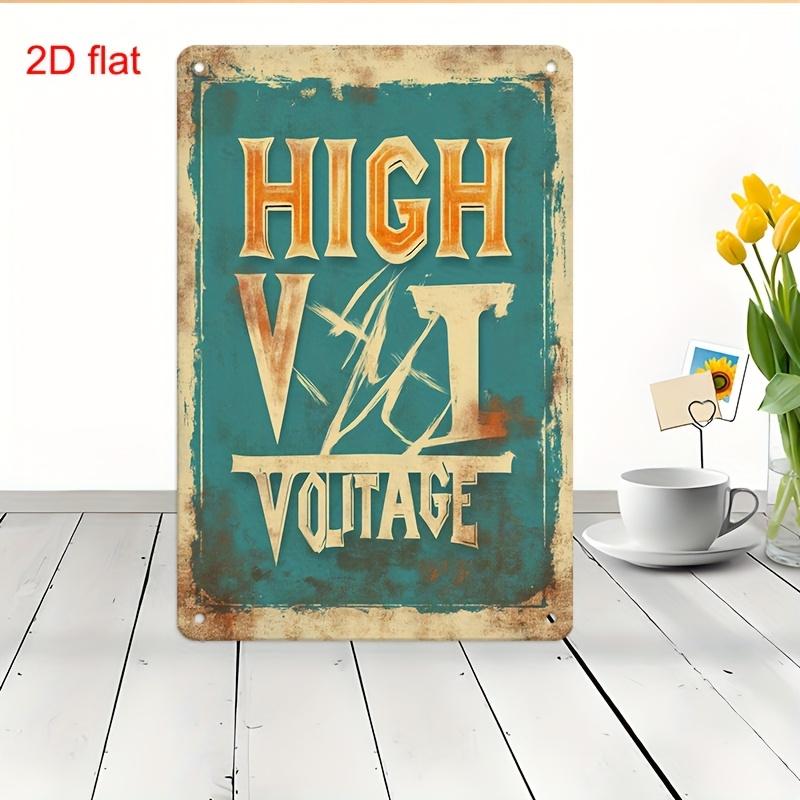 

Vintage Metal Wall Sign High Voltage Retro Decor with Distressed Teal Orange Design Rustic Metal Art PreDrilled for E 20x30cm（7.8x11.8inch）