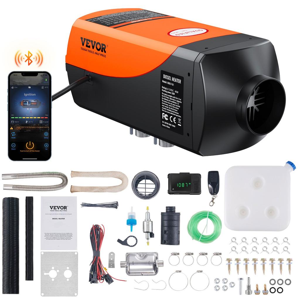 VEVOR Bluetooth App Control Diesel Air Heater, 12V 2KW Diesel Heater with Automatic Altitude Adjustment, Remote Control and LCD