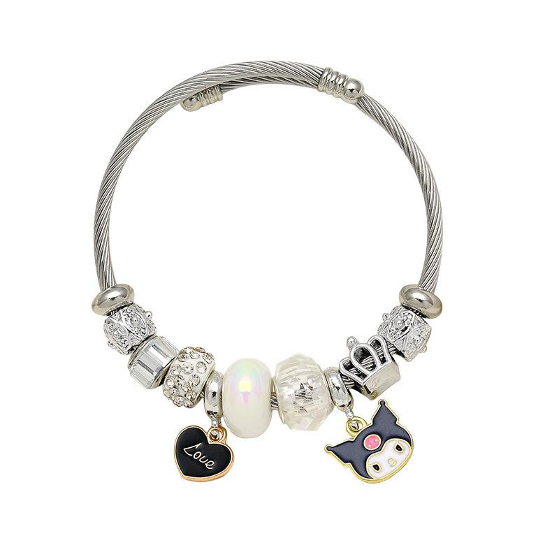 Stainless Steel Cartoon Bracelet With Crystal Pendant Charm Fashion Women's Jewelry Accessory
