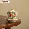 170ml Ru Kiln Lard Jelly Hand Painted Peach Gaiwan Boutique Tea Tureen Cover Bowl Tea Bowl With Lid Kit Tea Maker Cha Collection