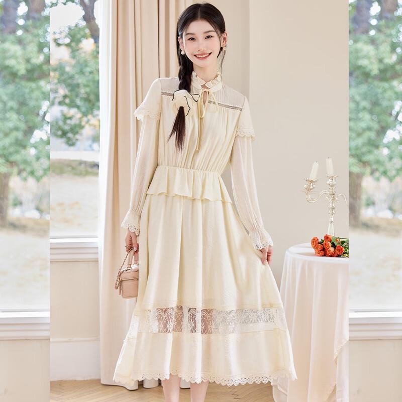 Элегантное кружевное платье Bailuyu со вставками и воротником-стойкой L