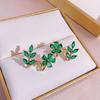 925 Silver Needle Green Flower Earrings For Women Korean Fashion Jewelry Trending Luxury Zircon Leaf Women's Stud Earrings
