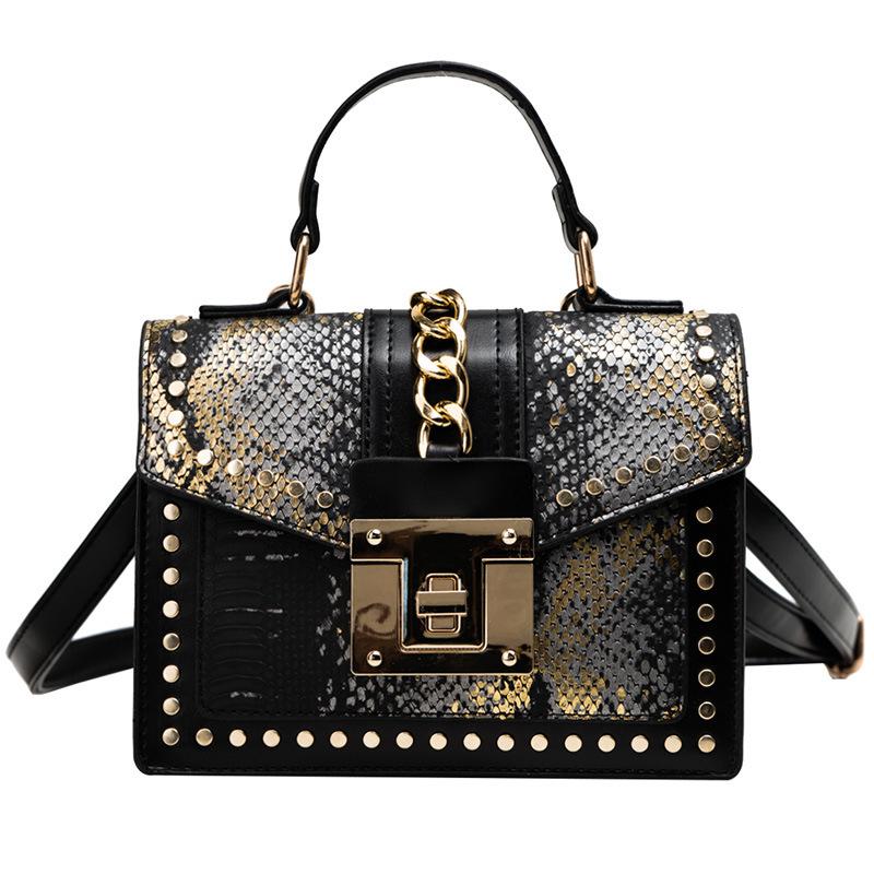 Feminine Leather PU Bag with Studs Shoulder Bag with Shoulder Strap with High-quality Metal Lock Small Square