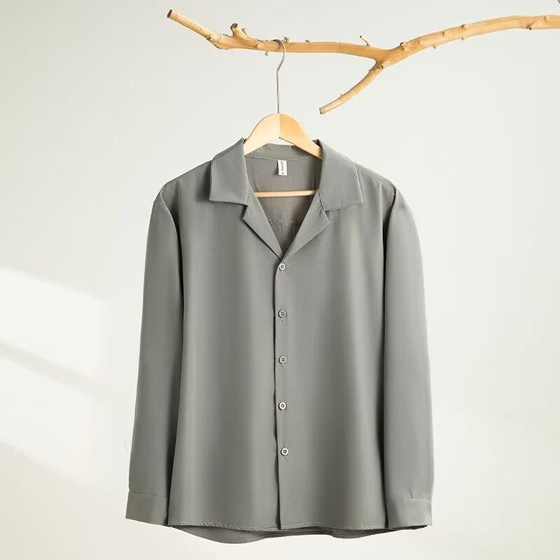 Men's long-sleeved shirt solid color shirt men's slim fit large size shirt jacket