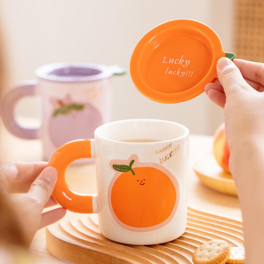 Creative Fruit Mug High Value Ceramic Cup with Lid for Home Office Drinking Cup Student Milk Cup Gift Cup