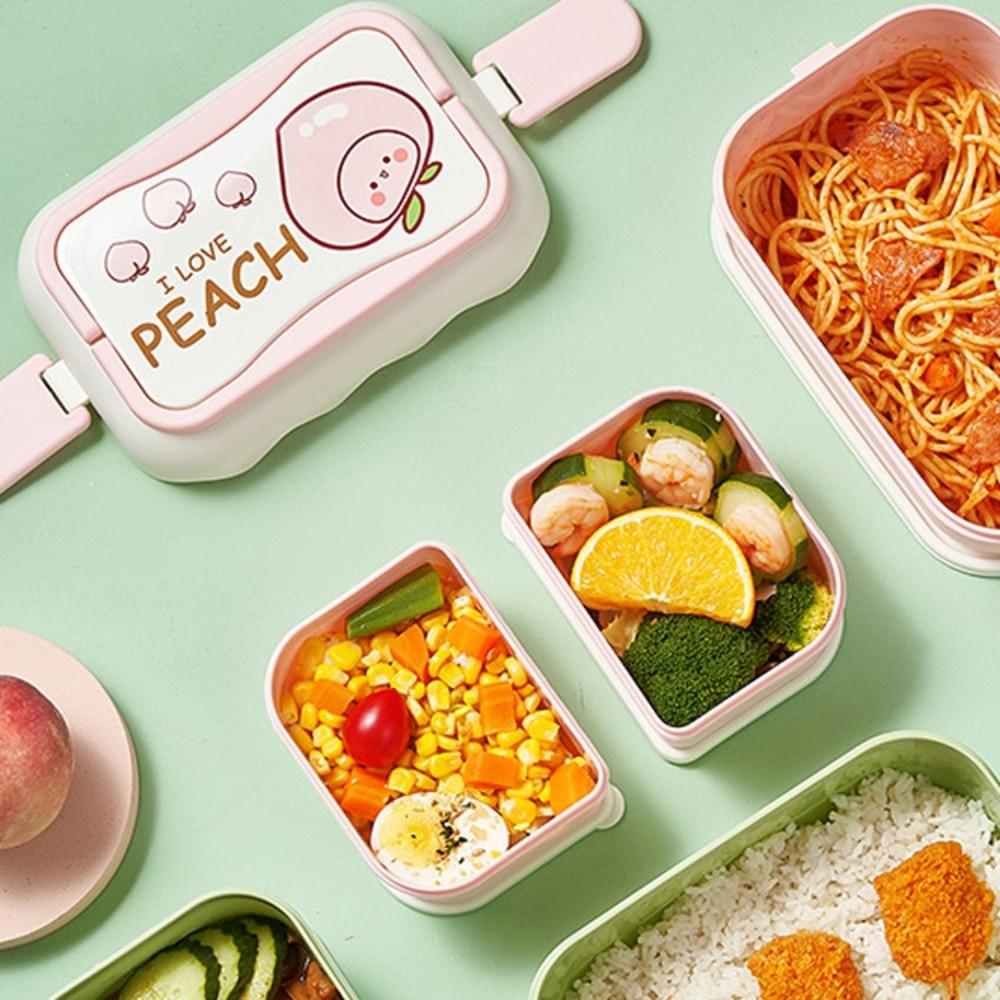 Drop-proof Plastic Lunch Box Double Layered Compartment Lunch Box Cartoon Lunch Box  Worker