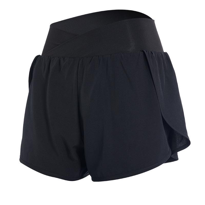 

Женские шорты для йоги и бега с высокой талией и двойным слоем Small чёрный