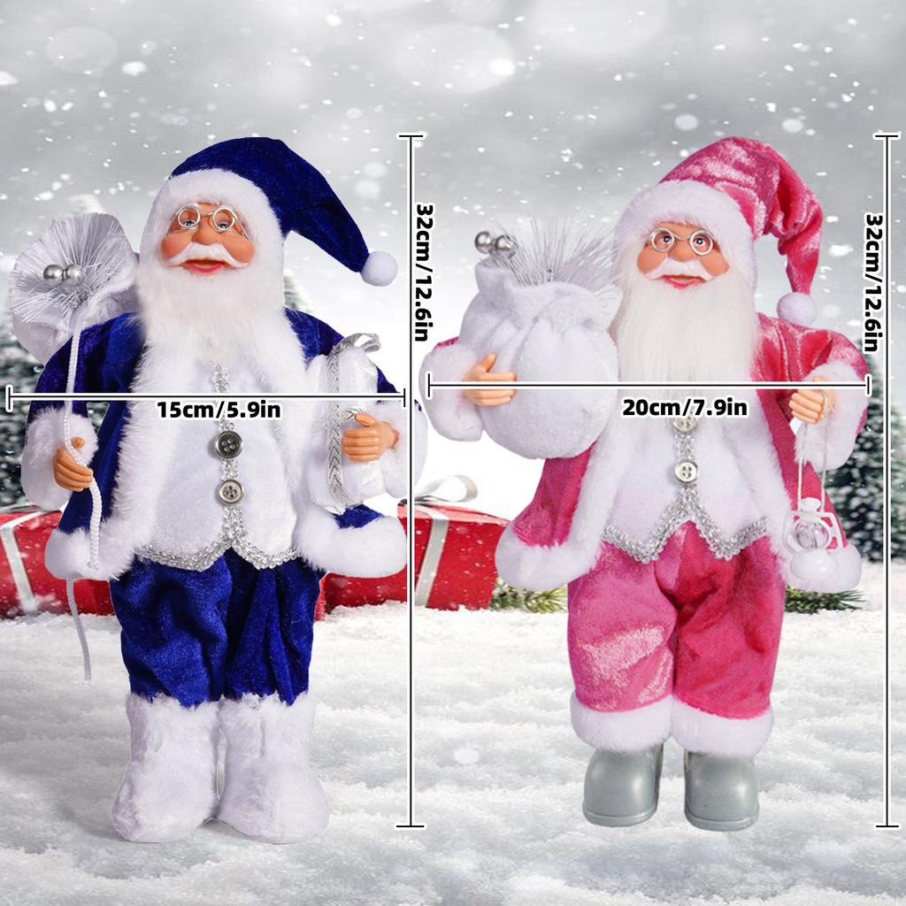 12" Dekorace Santa Clause s brýlemi, požehnáním a taškou s dárky, Vánoční stojící figurky, ozdoby na Nový rok, vánoční dekorace