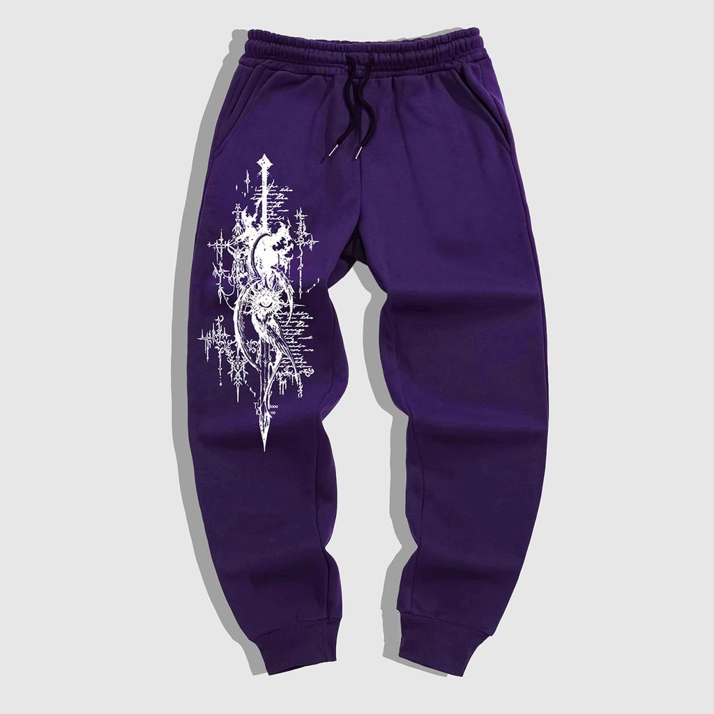 Pantaloni Jogger da Uomo Stile Gotico - Caldi per l'Inverno, Casual Atletici, con Vita Elastica e Fondo a Costine, Motivi Geometrici Gotici