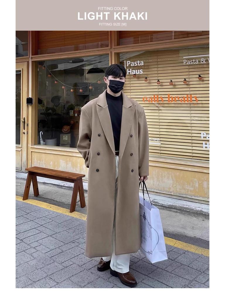 Erkek Orta Boy Çift Katmanlı Kaşmir Yün Paltosu: Sonbahar/Kış Kore Tarzı Trend