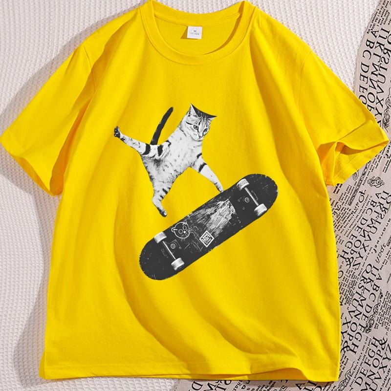 Vintage Cat Graphic Tee for Skater Graphic T Shirts Cute Funny Kitten Cat Tshirt Soft Casual Unisex Streetwear Male Clothing