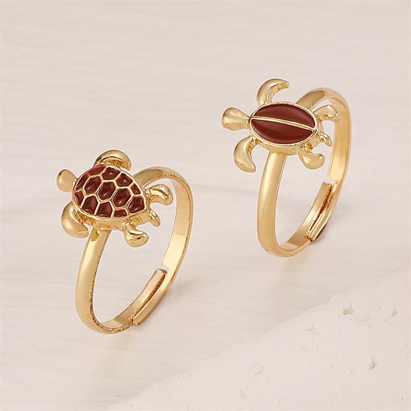 

2pcs/set Fashion Red Green Turtle Rings for Women Golden Adjustable Open Ring Birthday Beach Party Seaside Prom Jewelry Gift