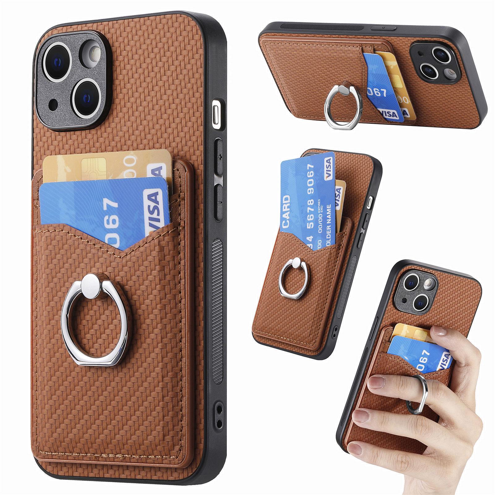 

iPhone 16 Ring Case with Magnetic Card Holder for Cross-Border Use - Compatible with Apple 15 iPhone 14 Pro Max коричневий