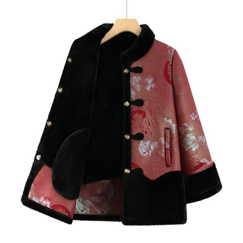 Grandma wear old women's clothing winter cotton-padded jacket mother in the elderly coat old lady fleece thickened cotton-padded jacket