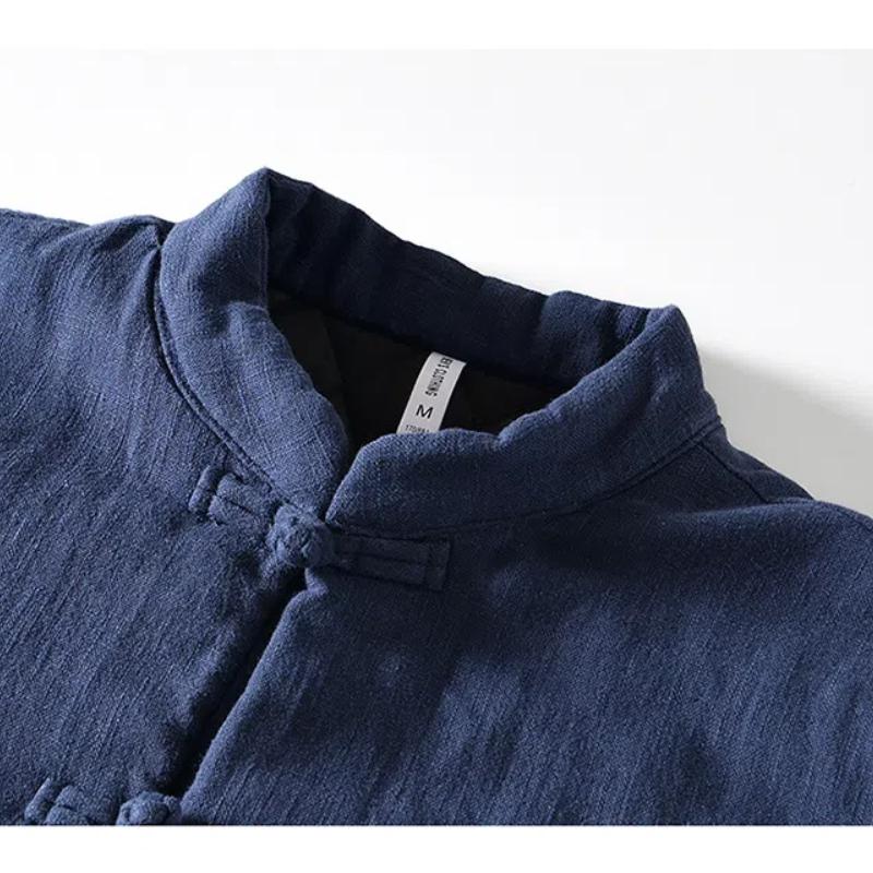 Autumn and Winter Warm Jackets for Men Chinese Style Traditional Buckle Padded Jacket Casual Stand Collar Cotton Linen Thicken Parkas Coat