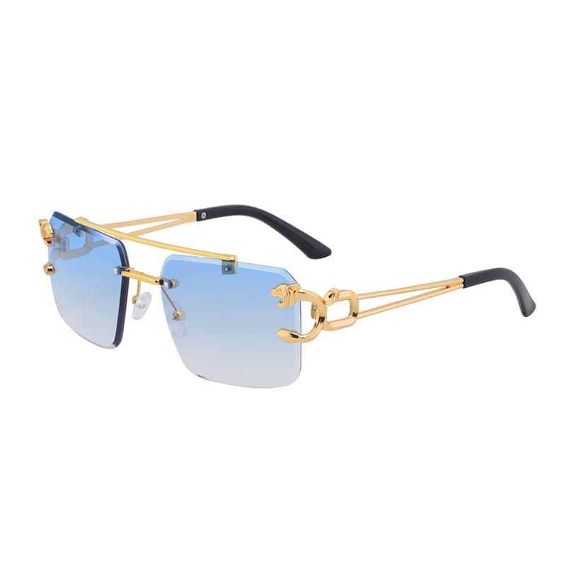 European & American Retro Frameless Leopard Sunglasses – Trendy Double-Bridge Shades for Women & Men