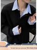 Unisex Korean Style Fleece-Lined Color Block Patchwork Hoodie with Loose Lapel