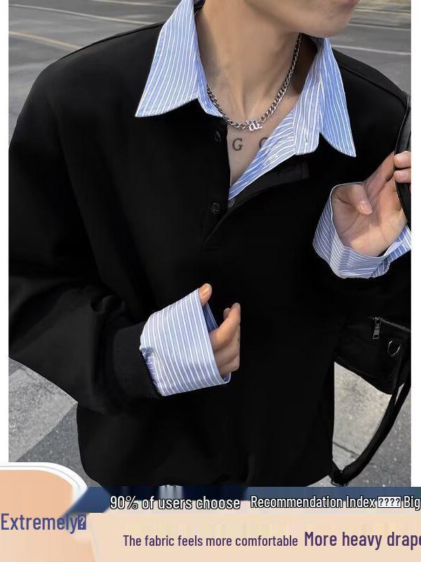 Unisex Korean Style Fleece-Lined Color Block Patchwork Hoodie with Loose Lapel