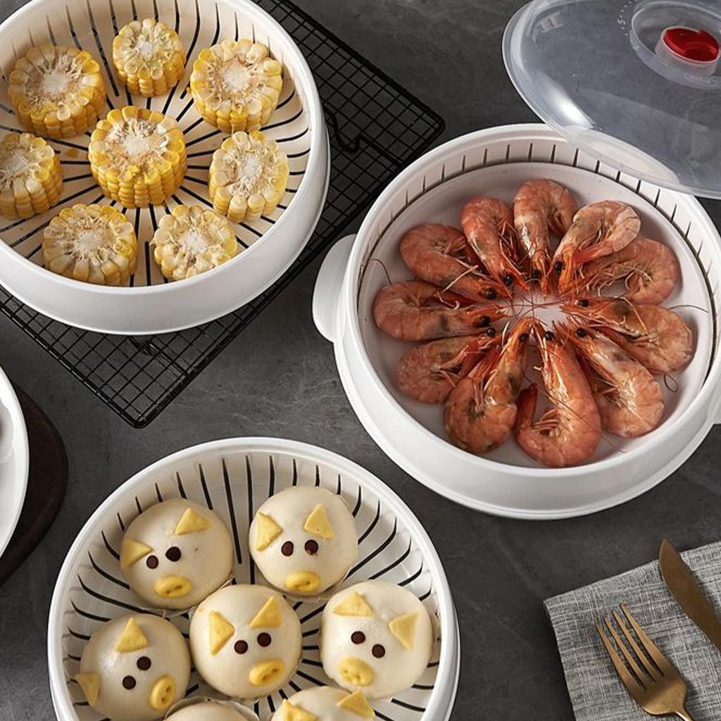 Kuchenka mikrofalowa do gotowania na parze Naczynia do gotowania na parze Kuchenka mikrofalowa do gotowania na parze z pokrywką i tacką do gotowania warzyw, ryżu, jajek, pierogów, makaronu