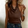 Womens Halter Neck Sleeveless Satin Cowl Neck Blouse Relaxed Fit Backless Top for Casual Daily Wear
