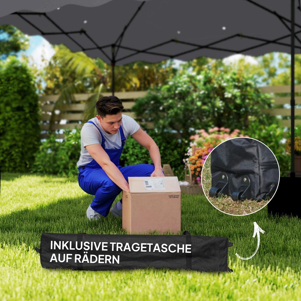 3 x 3 m Pop-Up Gazebo, Height-Adjustable Garden Tent, with Rolling Bag, for Garden, Patio, Metal, Fabric, Light Grey