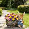 Easter Bunny Figurine Flower Pot Ornament Cute Creative Plant Flowerpot for Patio Lawn