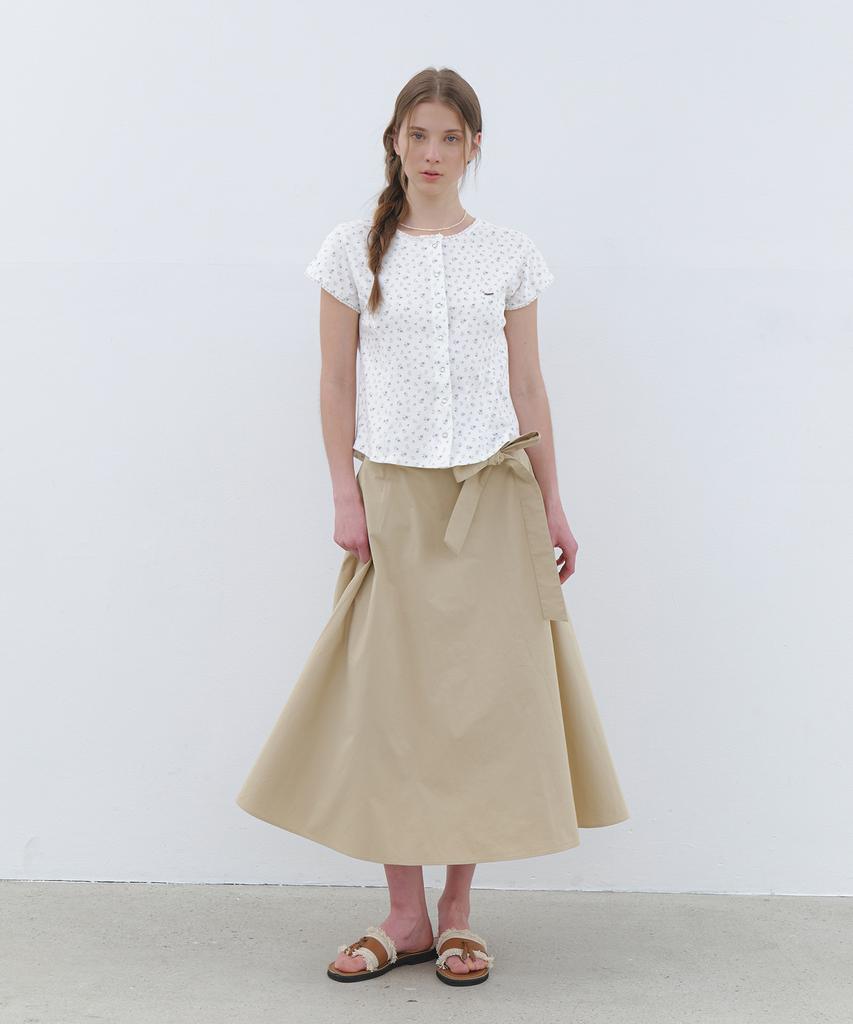 CLUNY Wide Tie Flare Long Skirt - Navy
