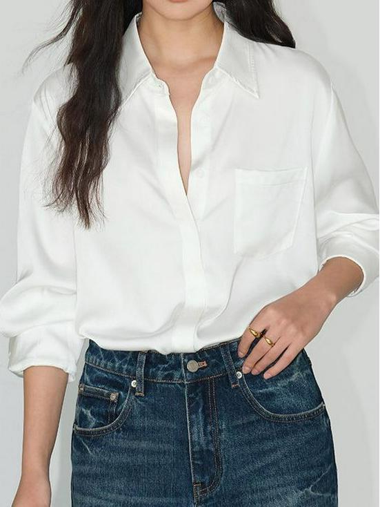 2026 Spring Women's High-End Satin Long-Sleeve Loose Fit Shirt with Unique Design