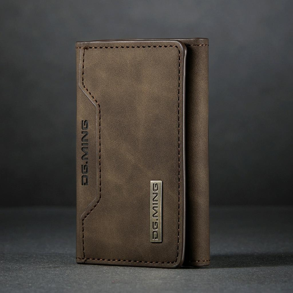 Tri-fold card bag, card cover, high-end retro PU card bag, leather case, multi-functional magnetic card bag
