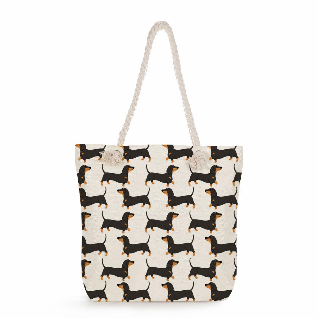 Sausage dog print thick rope single-shoulder beach bag 7284 CLE