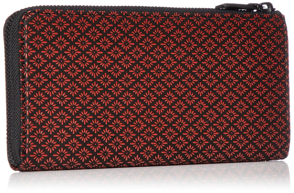 Indenya Long Wallet, Black Deer Leather with Red Lacquer, Diamond and Chrysanthemum Pattern, 2307-21-017