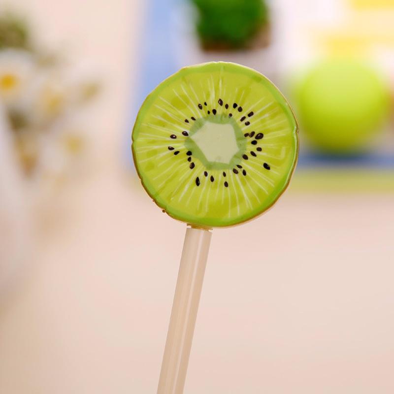 Meyveli Lolipop Şeklinde Yazı için Jel Kalemler Kawaii Karpuz Siyah Mürekkepli Kalem Sevimli Kırtasiye Ofis