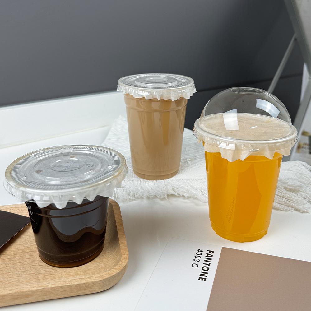 Disposable Transparent PET Cold Drink Cups with Lid for Milk Tea, Coffee, Homemade Beverages, or Lemon Tea
