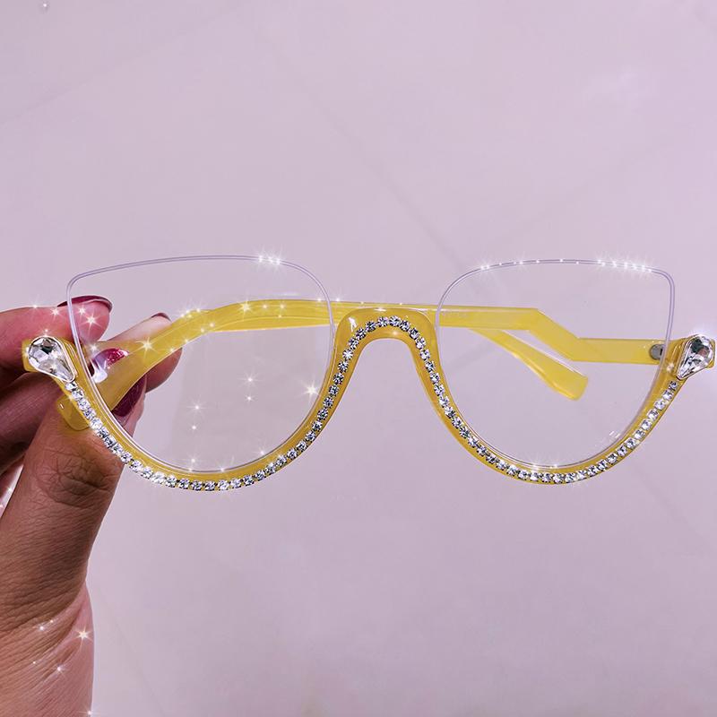 Vintage Half Frame Diamond Anti Blue Light Optical Glasses Frames Brand Designer Women Fashion Cat Eye Computer Eyeglasses