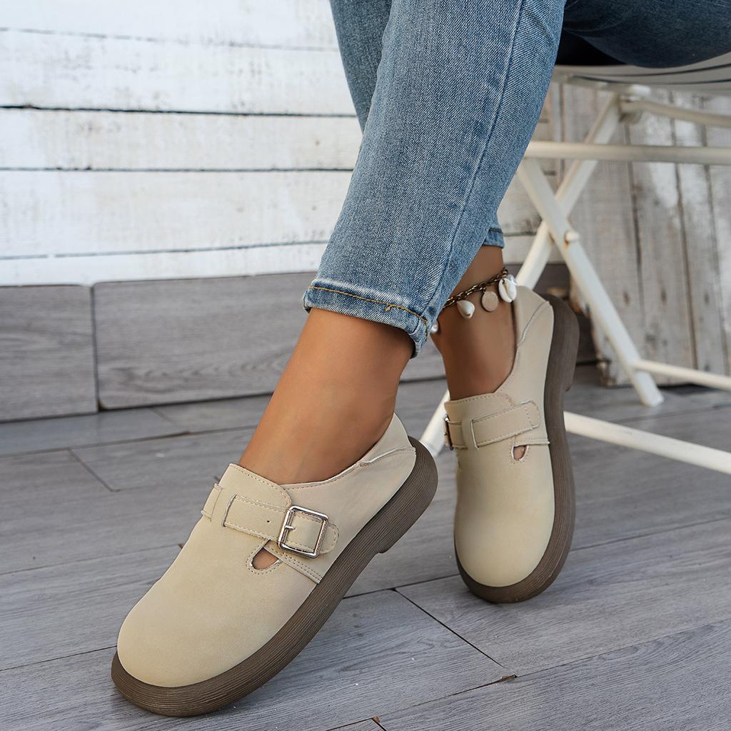 Fashion Spring Autumn Women Low Heels Relax Shoes Female Classic Soft Loafers Pumps Lady Retro British Style Buckle Thick Soled Shoes