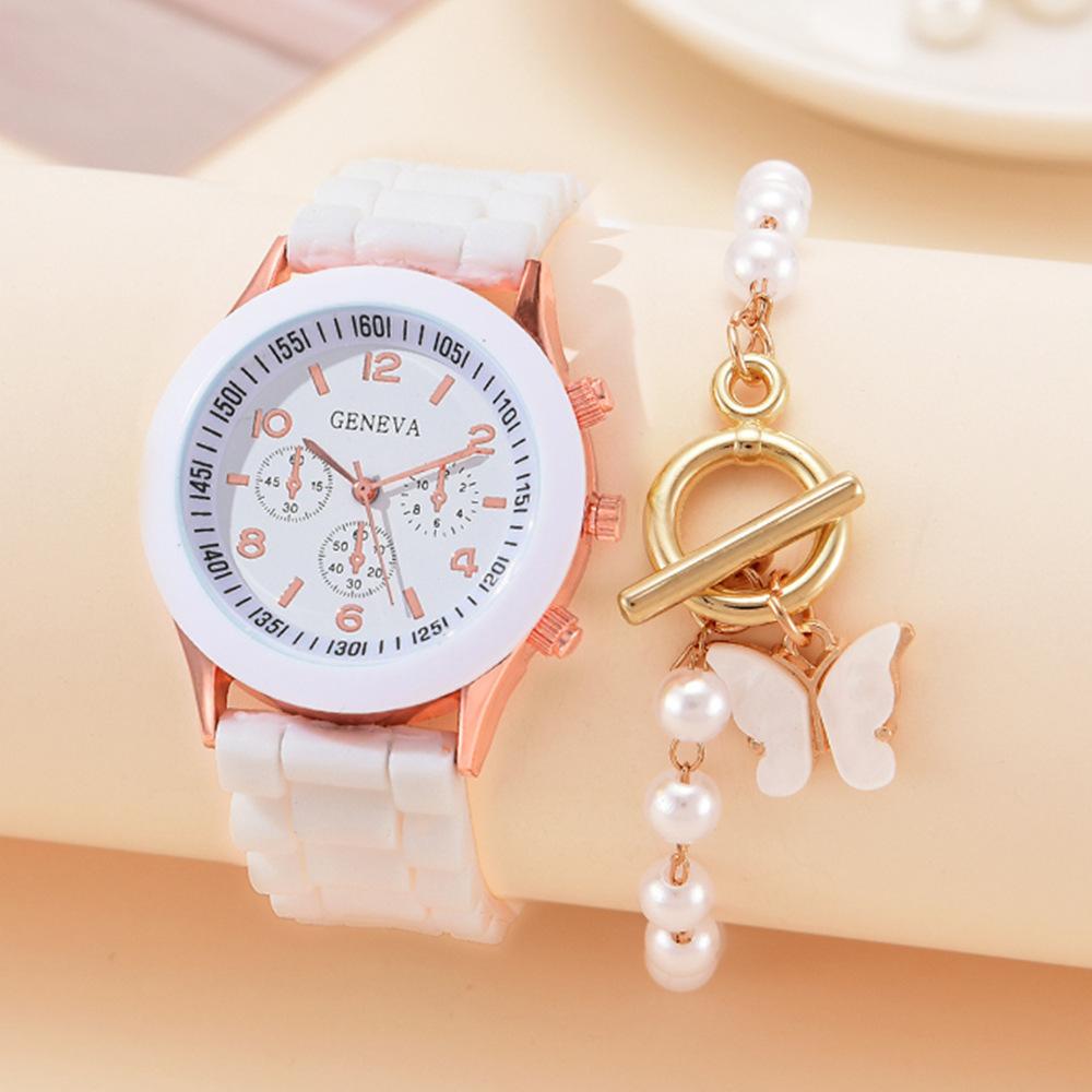 New Women'S Korean Version Of High-End Quartz Watch Simple Classic Silicone Strap Women'S Watch Fashion Set