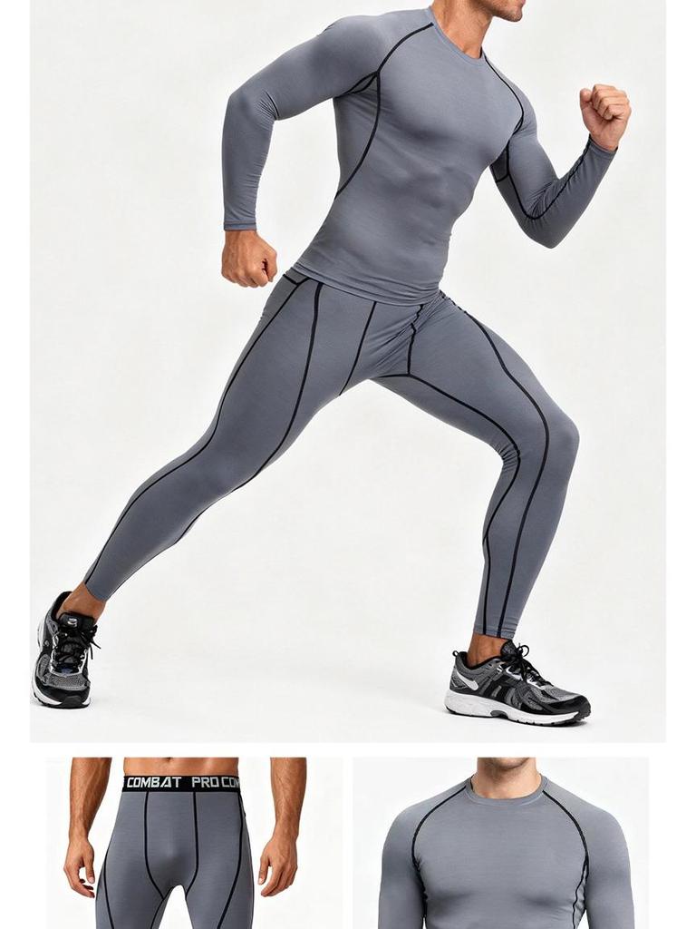 Men's Quick-Dry Sports Fitness Set: Breathable Long Sleeve Top & High Elastic Pants for Basketball, Running, Football & Training