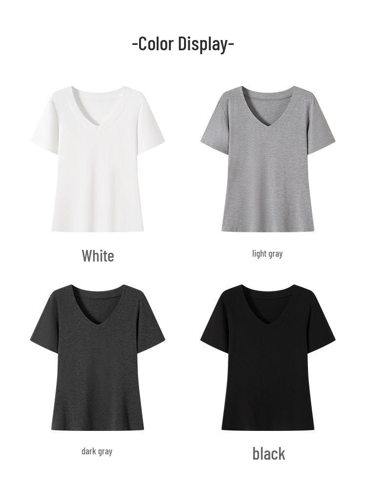 Women's V-neck Short Sleeve Summer Loose Fit T-shirt