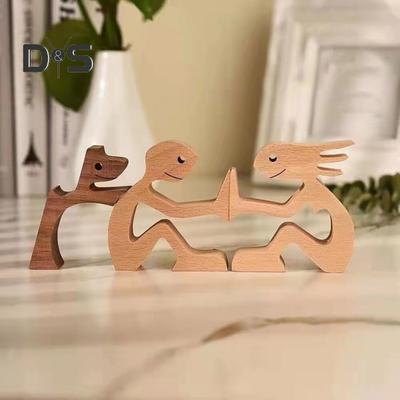Sculpture en bois pour chien, cadeau commémoratif pour animaux de compagnie, statue de chien et homme-femme, décoration d'intérieur, figurine de famille de chiots, cadeaux pour les amoureux des chiens