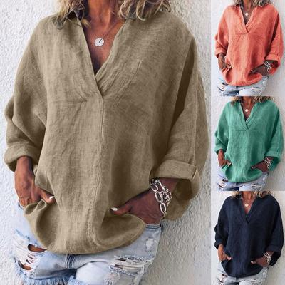 Camicetta larga da donna in caftano di lino e cotone a maniche lunghe Boho