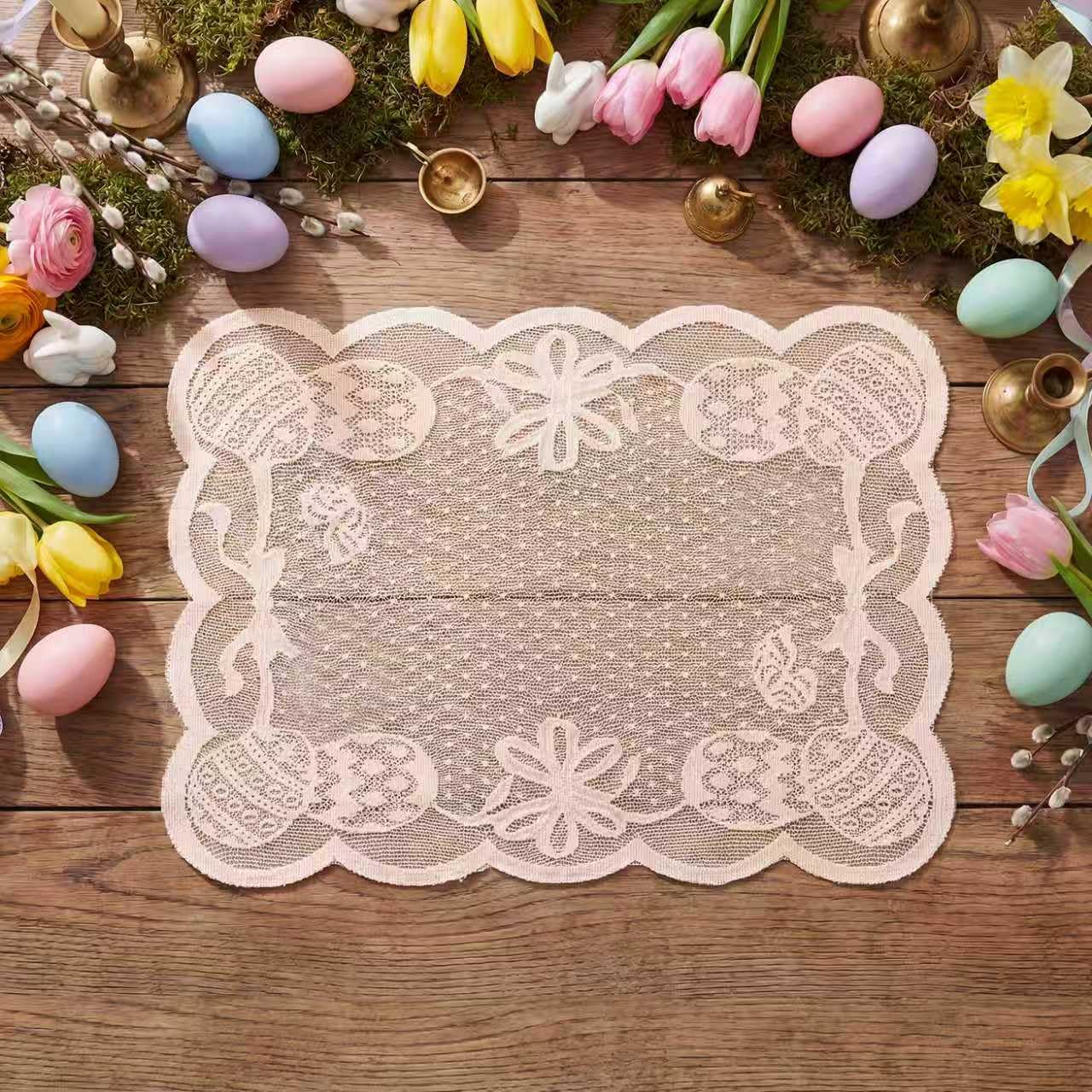 

Pink Eggs Lace Easter Placemats Set of 4, 12x18 Inch Table Mats for Wedding Anniversary Party Dining Table Decoration 12 x 18 , Rectangular 4 Pcs