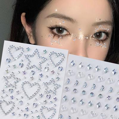 1Pcs 3D Stereo Face Makeup Sticker Eyes Rhinestone Gem Tattoo Sticker Clear Colorful Star  Moon Heart Face Diamond Stickers