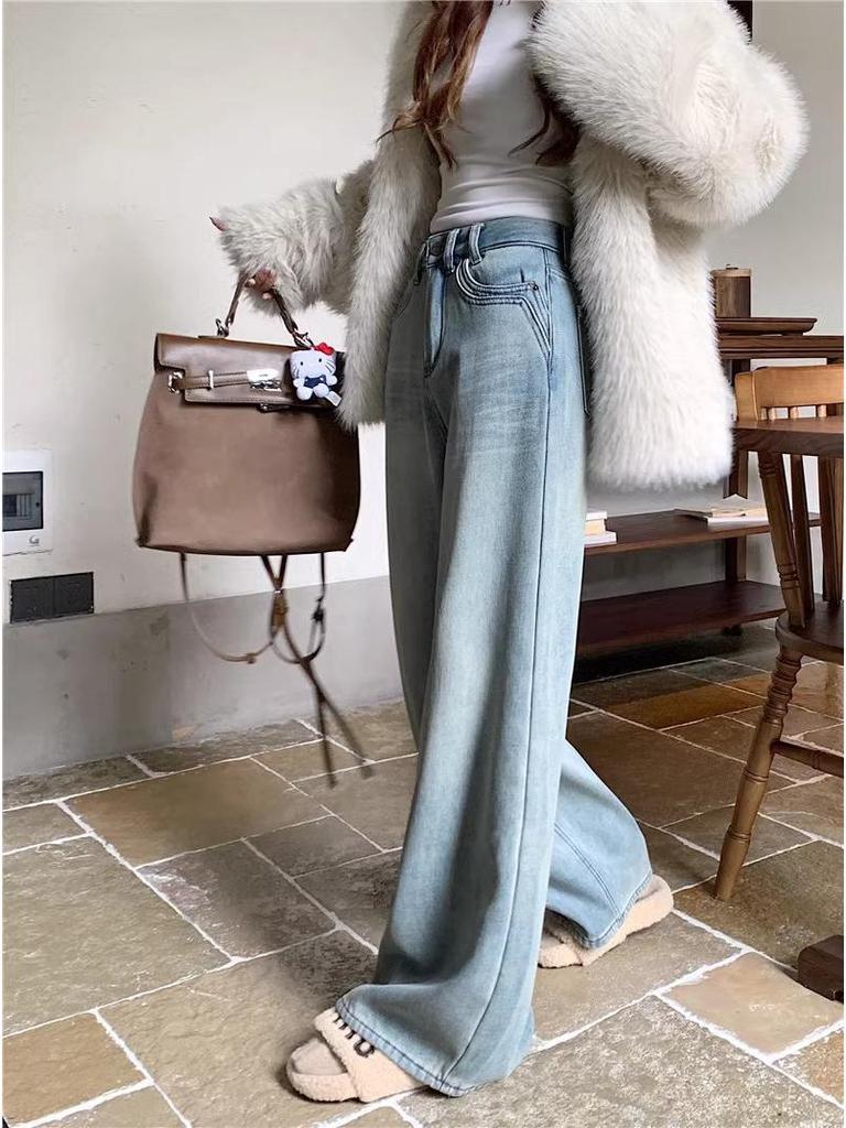 2025 Spring Retro Women's High-Waist Stretch Wide-Leg Floor-Length Jeans