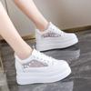 Fashion Mesh Hollowed Out Small White Shoes Summer Breathable Versatile Thick Soles with Raised Height Inside Women's Shoe Plus Size 40