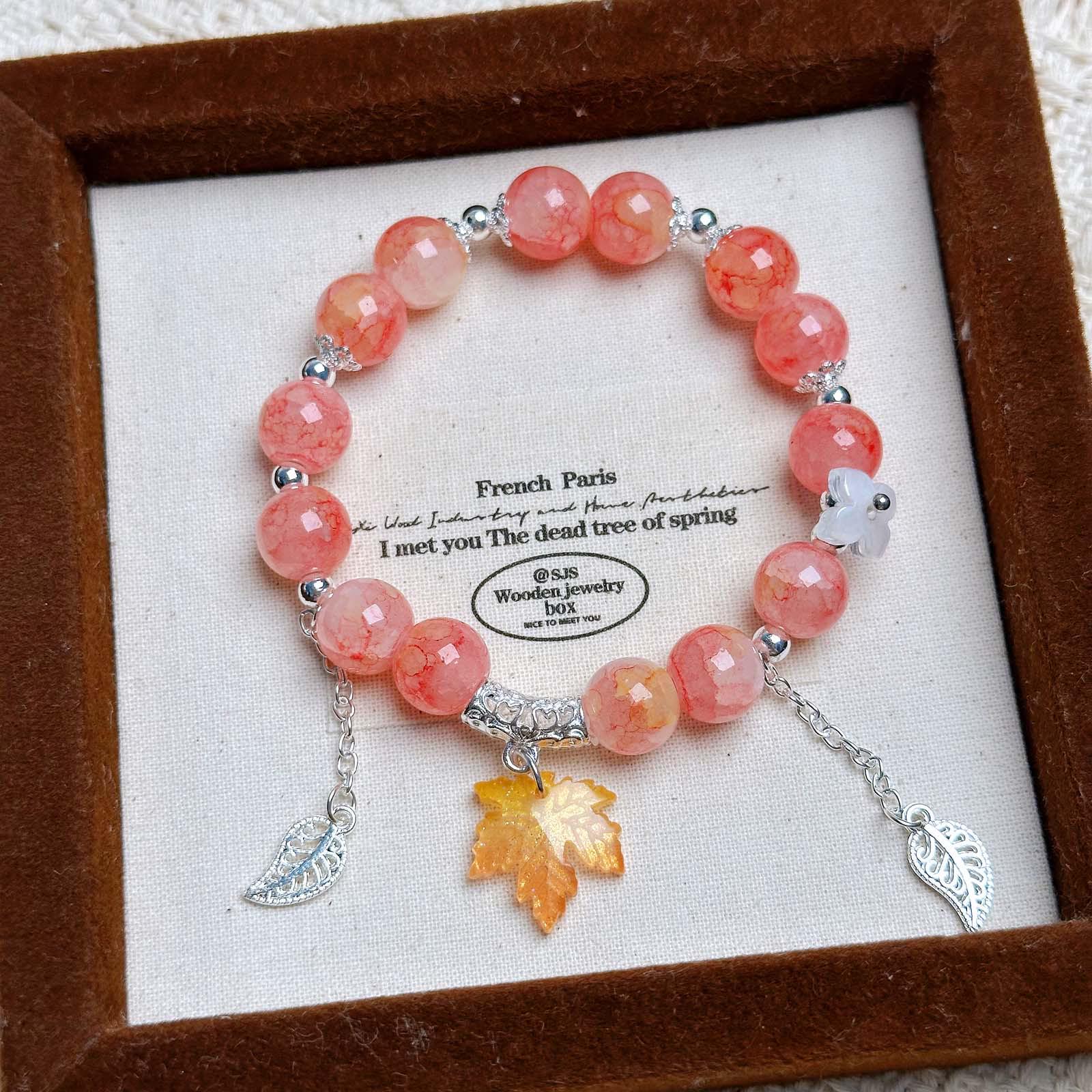 

Versatile Maple Leaf Tassel Bracelet with Ink Wash Beads