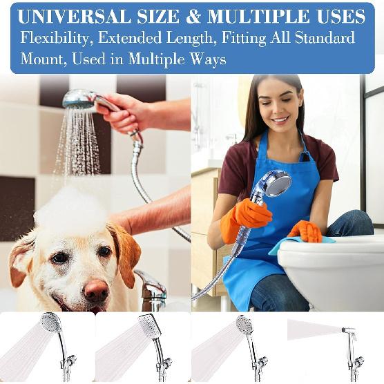 Expandable Shower Hose, 69 Inches Extra Long for Bathing & Toilet Cleaning, Leakproof Flexible Hose Extension with Adjustable Holder