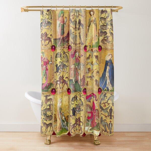 Medieval Deer Hunting Scene Shower Curtain Ladies and Dogs Antique Shower Curtain Animals Retro Vintage Bathroom Curtains Set