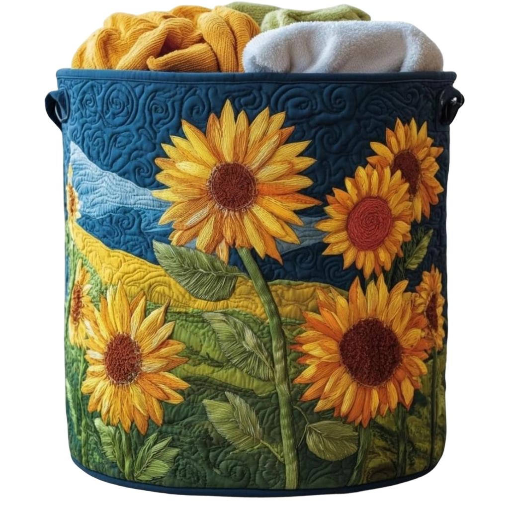 Large Quilted Laundry Storage Basket 51x71cm Durable Fabric Organizer with Handles for Clothes Toys and Household Items