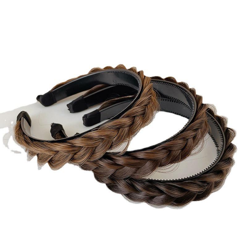 Women's Fishbone Braid Headband: Braided Hair Clip Pigtail Wig Hairpin with High Crown Hair Tie