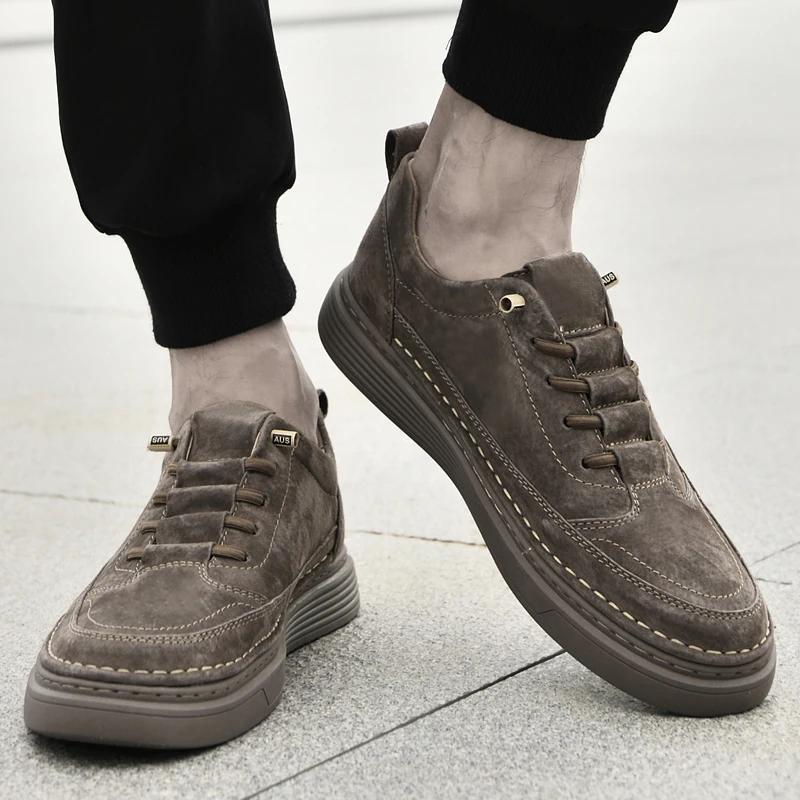 Fashion Italian Men Genuine Leather Sneakers Waterproof Vulcanized Shoes 2025 Comfy Casual Business Shoe Men Outdoor Shoe Plus Size37-47